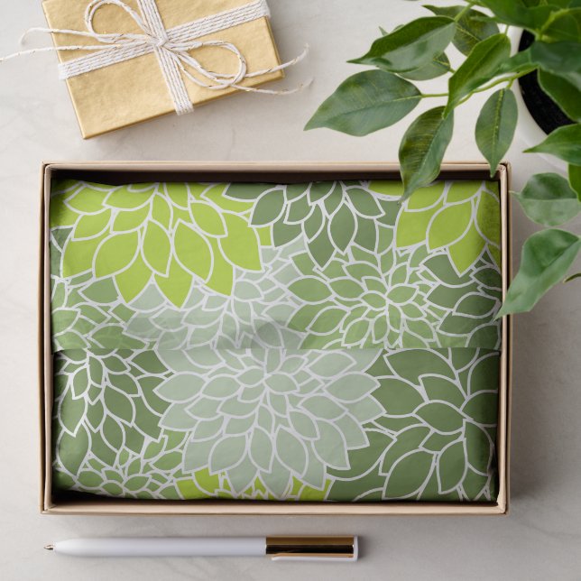 Dahlia Flowers, Pattern Of Flowers, Green Dahlia Tissue Paper (Gift)