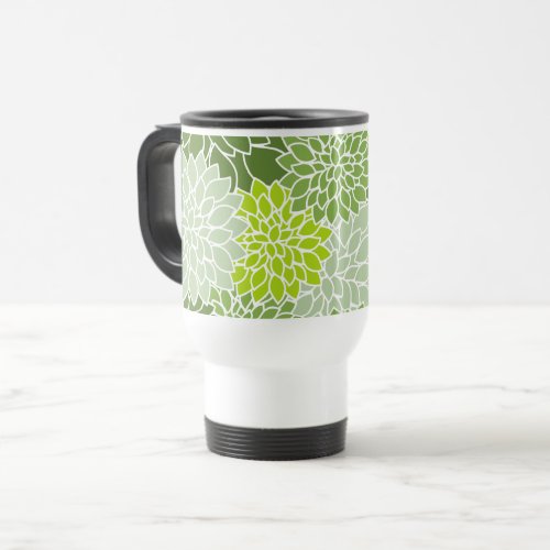 Dahlia Flowers Pattern Of Flowers Green Dahlia Travel Mug