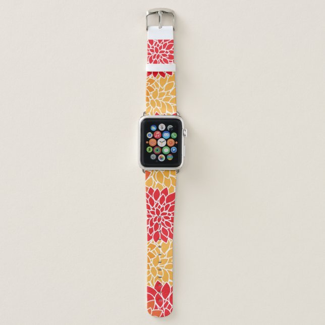 Dahlia Flowers, Pattern Of Flowers, Orange Dahlia Apple Watch Band (Front)