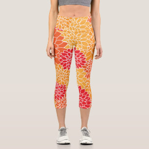 Dahlia Flowers, Pattern Of Flowers, Orange Dahlia Capri Leggings