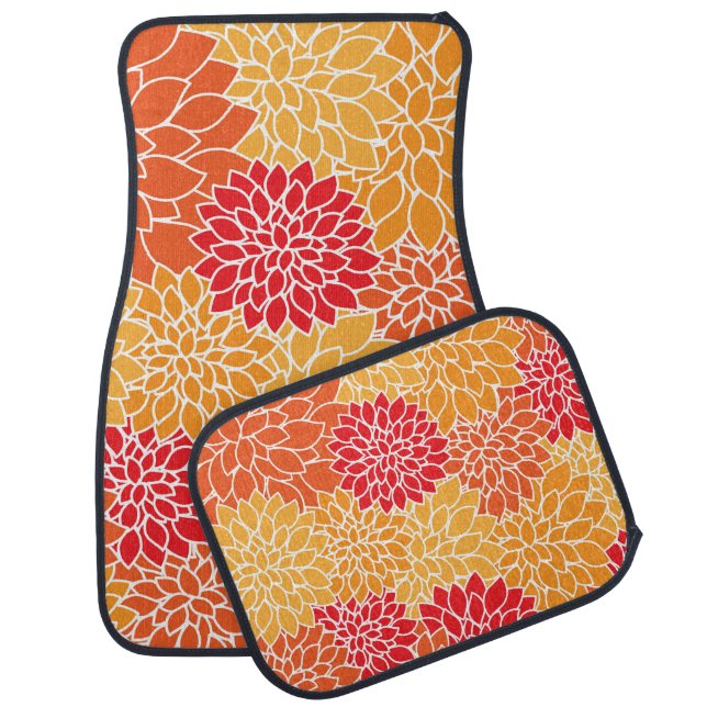 Dahlia Flowers, Pattern Of Flowers, Orange Dahlia Car Floor Mat (Set)