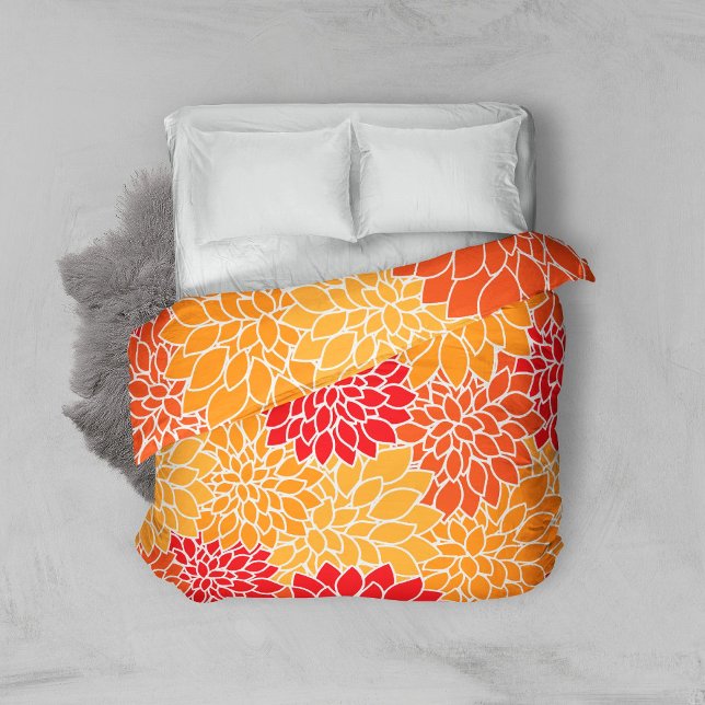 Dahlia Flowers, Pattern Of Flowers, Orange Dahlia Duvet Cover (Creator Uploaded)