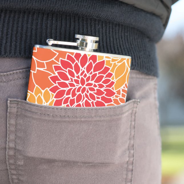Dahlia Flowers, Pattern Of Flowers, Orange Dahlia Flask (In Situ)