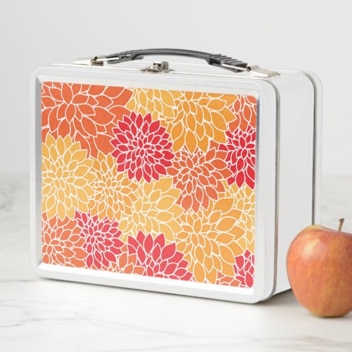 Dahlia Flowers Pattern Of Flowers Orange Dahlia Metal Lunch Box