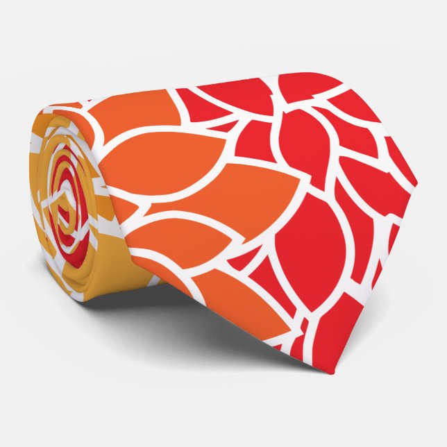 Dahlia Flowers, Pattern Of Flowers, Orange Dahlia Neck Tie (Rolled)