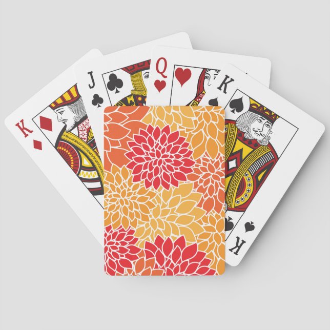 Dahlia Flowers, Pattern Of Flowers, Orange Dahlia Poker Cards (Back)