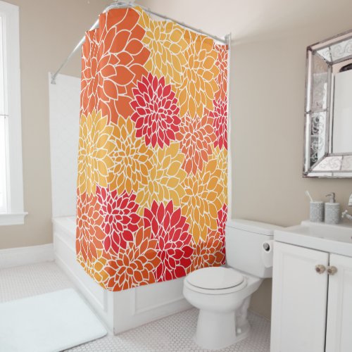 Dahlia Flowers Pattern Of Flowers Orange Dahlia Shower Curtain