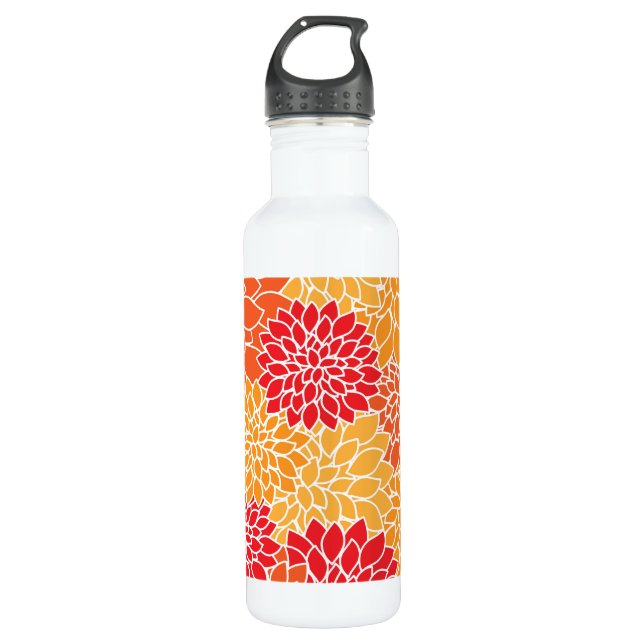Dahlia Flowers, Pattern Of Flowers, Orange Dahlia Stainless Steel Water Bottle (Front)