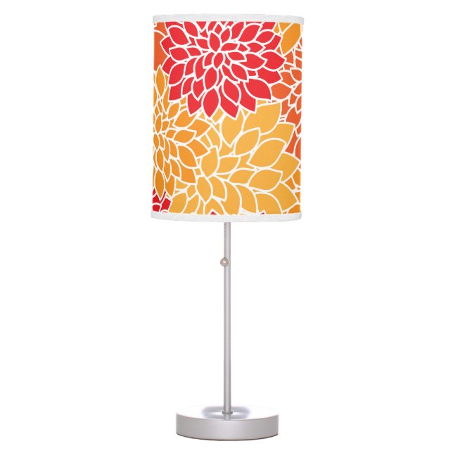 Dahlia Flowers, Pattern Of Flowers, Orange Dahlia Table Lamp (Front)