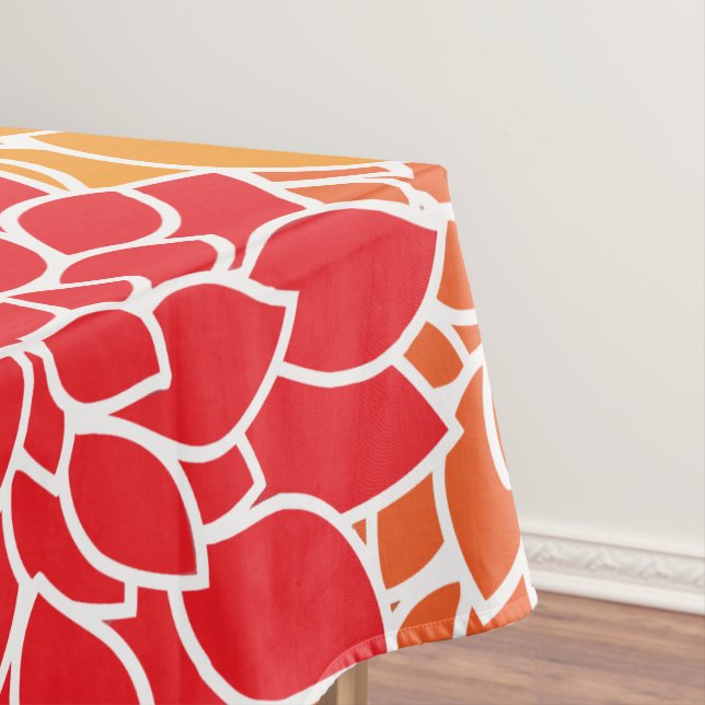 Dahlia Flowers, Pattern Of Flowers, Orange Dahlia Tablecloth (In Situ)
