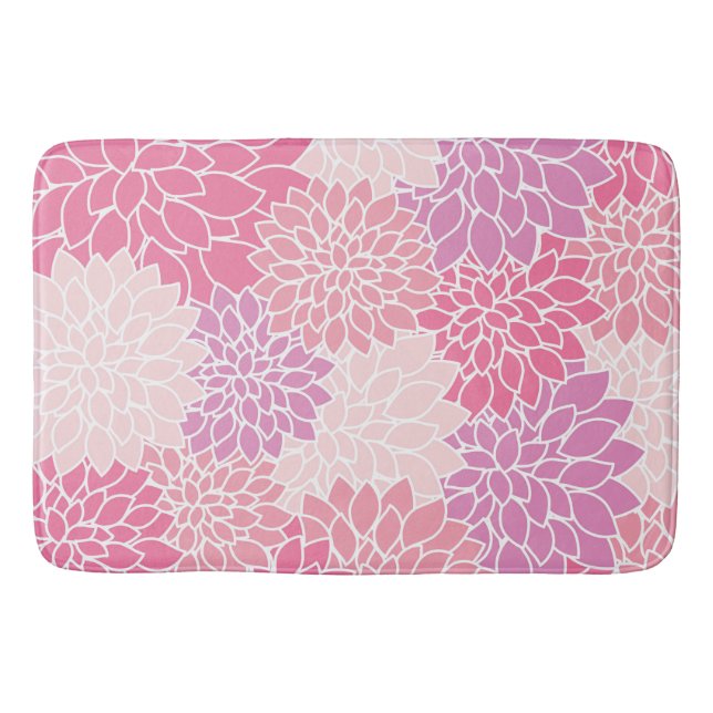 Dahlia Flowers, Pattern Of Flowers, Pink Dahlia Bath Mat (Front)