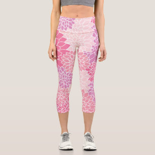Dahlia Flowers, Pattern Of Flowers, Pink Dahlia Capri Leggings