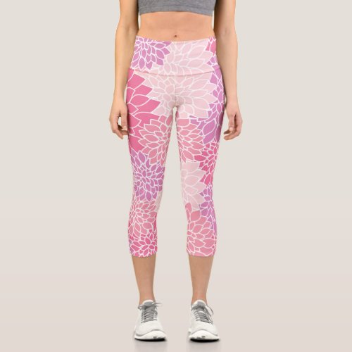 Dahlia Flowers Pattern Of Flowers Pink Dahlia Capri Leggings