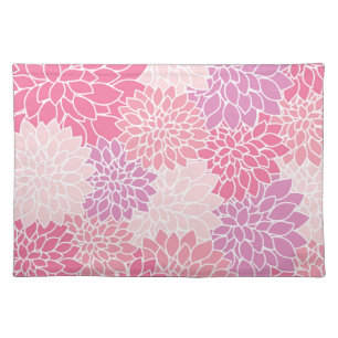 Dahlia Flowers, Pattern Of Flowers, Pink Dahlia Cloth Placemat