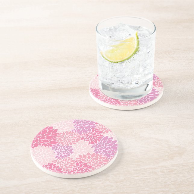 Dahlia Flowers, Pattern Of Flowers, Pink Dahlia Coaster (Side)
