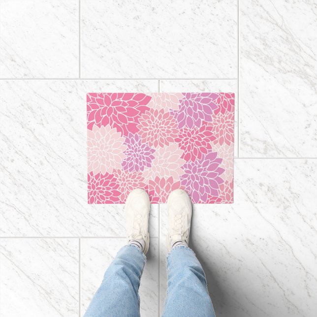 Dahlia Flowers, Pattern Of Flowers, Pink Dahlia Doormat (Indoor)