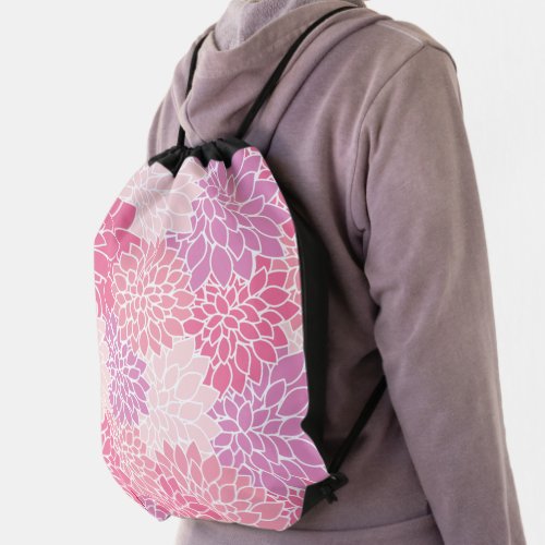 Dahlia Flowers Pattern Of Flowers Pink Dahlia Drawstring Bag