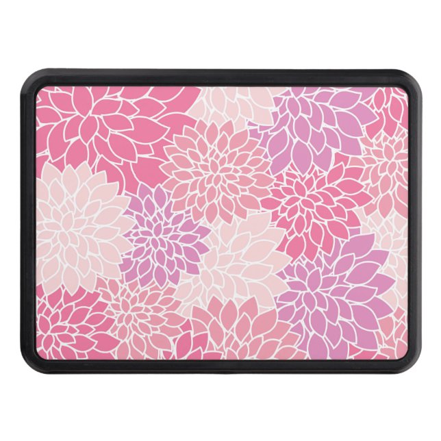 Dahlia Flowers, Pattern Of Flowers, Pink Dahlia Hitch Cover (Front)