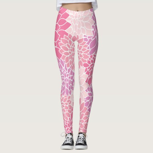 Dahlia Flowers Pattern Of Flowers Pink Dahlia Leggings