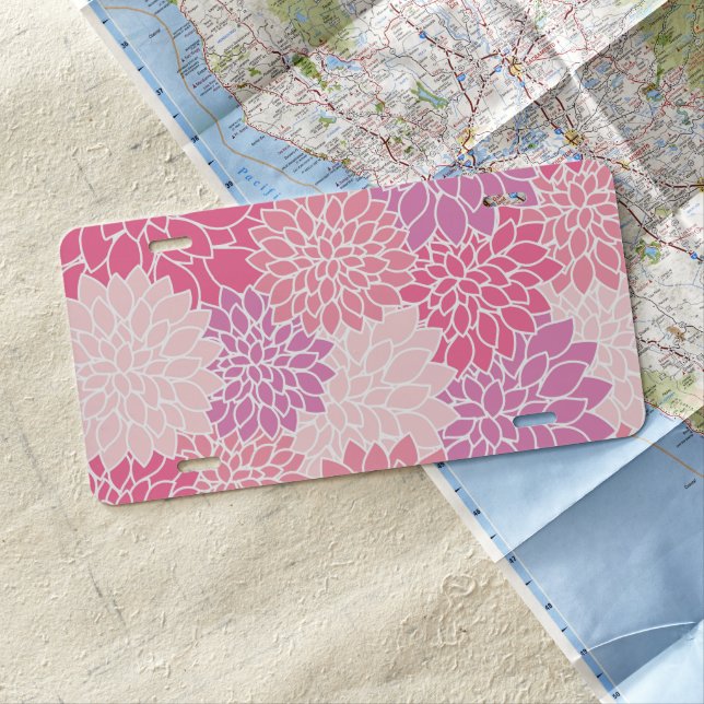 Dahlia Flowers, Pattern Of Flowers, Pink Dahlia License Plate (In Situ)