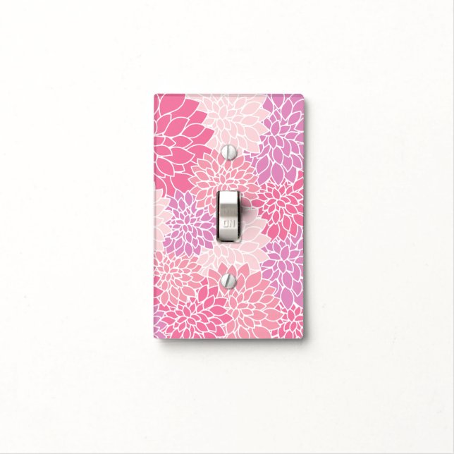 Dahlia Flowers, Pattern Of Flowers, Pink Dahlia Light Switch Cover (In Situ)