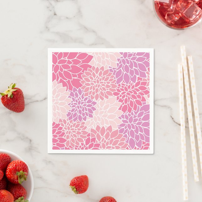 Dahlia Flowers, Pattern Of Flowers, Pink Dahlia Napkins (Insitu)