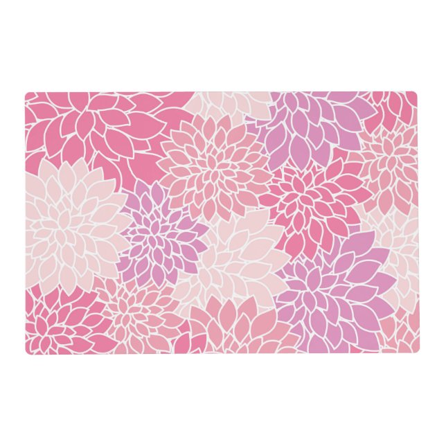 Dahlia Flowers, Pattern Of Flowers, Pink Dahlia Placemat (Front)