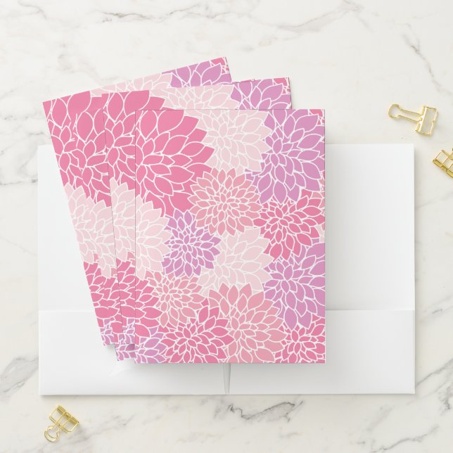 Dahlia Flowers, Pattern Of Flowers, Pink Dahlia Pocket Folder (In Situ)