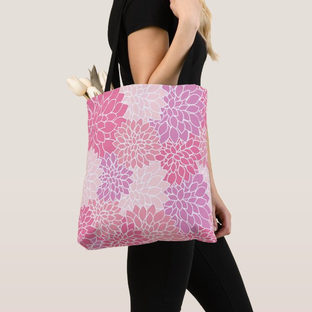 Dahlia Flowers, Pattern Of Flowers, Pink Dahlia Tote Bag (Close Up)