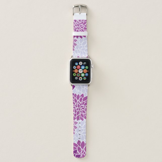 Dahlia Flowers, Pattern Of Flowers, Purple Dahlia Apple Watch Band (Front)