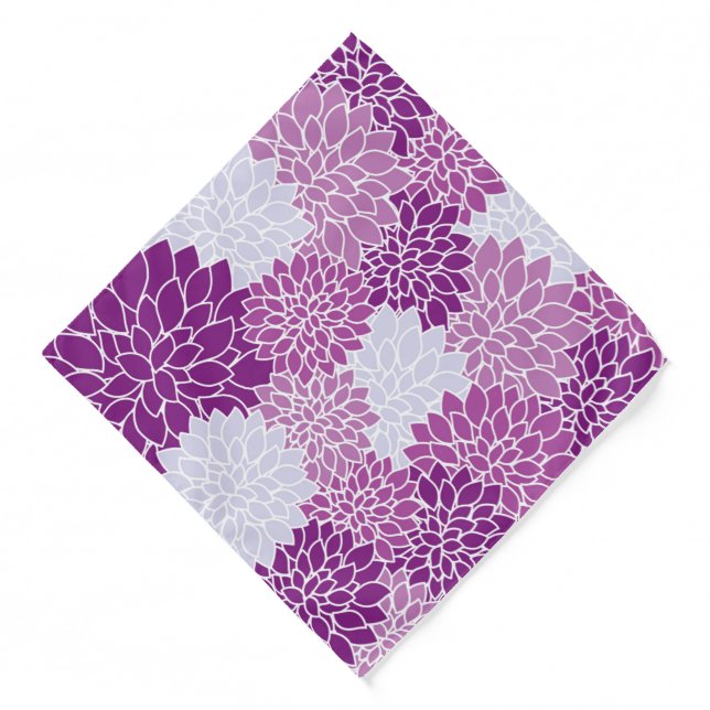 Dahlia Flowers, Pattern Of Flowers, Purple Dahlia Bandana (Front)
