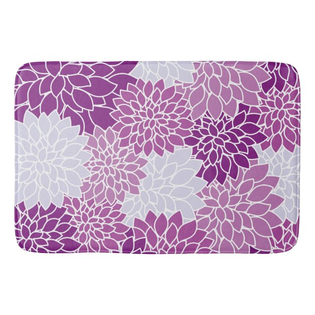 Dahlia Flowers, Pattern Of Flowers, Purple Dahlia Bath Mat (Front)