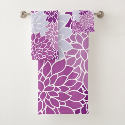 Dahlia Flowers Pattern Of Flowers Purple Dahlia Bath Towel Set