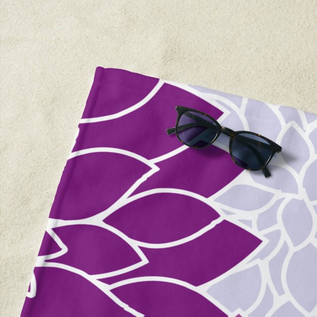 Dahlia Flowers, Pattern Of Flowers, Purple Dahlia Beach Towel (In Situ)
