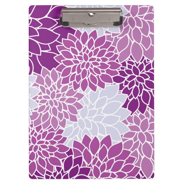 Dahlia Flowers, Pattern Of Flowers, Purple Dahlia Clipboard (Front)