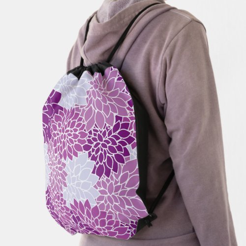 Dahlia Flowers Pattern Of Flowers Purple Dahlia Drawstring Bag