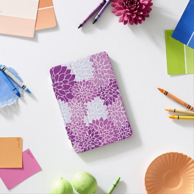 Dahlia Flowers, Pattern Of Flowers, Purple Dahlia iPad Mini Cover (In Situ)