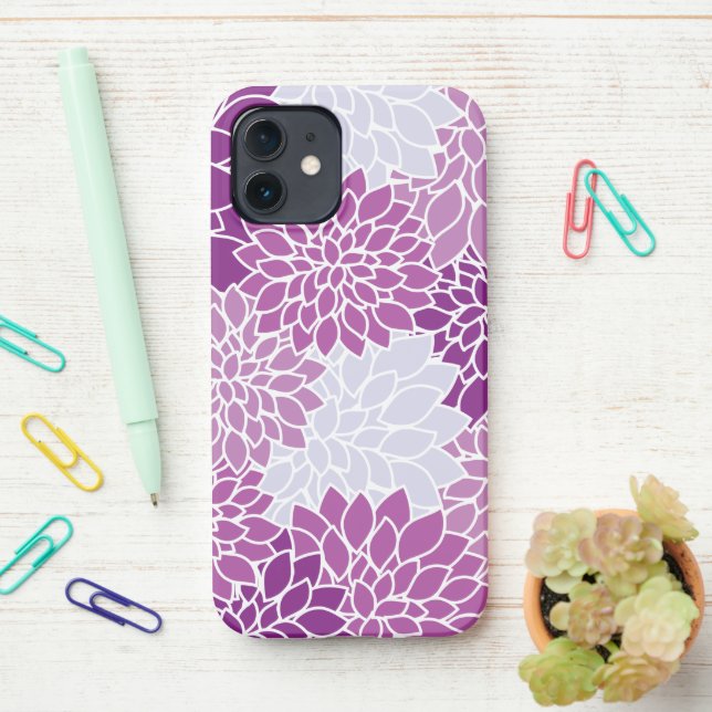 Dahlia Flowers, Pattern Of Flowers, Purple Dahlia iPhone Case (On Desk)