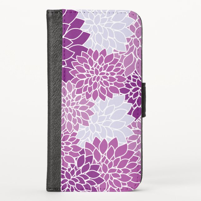 Dahlia Flowers, Pattern Of Flowers, Purple Dahlia iPhone Wallet Case (Front)