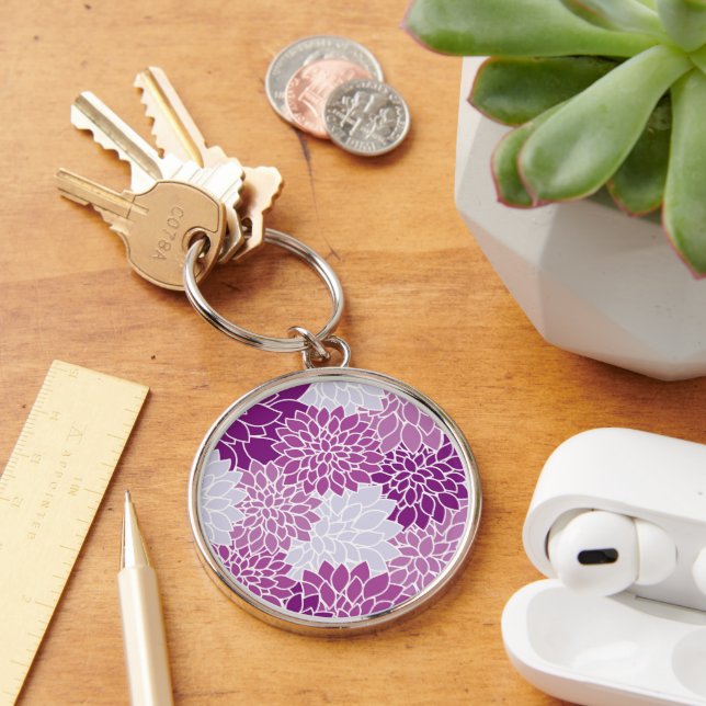 Dahlia Flowers, Pattern Of Flowers, Purple Dahlia Keychain (Desk)