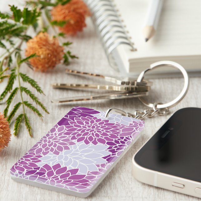 Dahlia Flowers, Pattern Of Flowers, Purple Dahlia Keychain (Front Right)