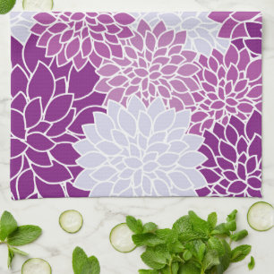 Dahlia Flowers, Pattern Of Flowers, Purple Dahlia Kitchen Towel