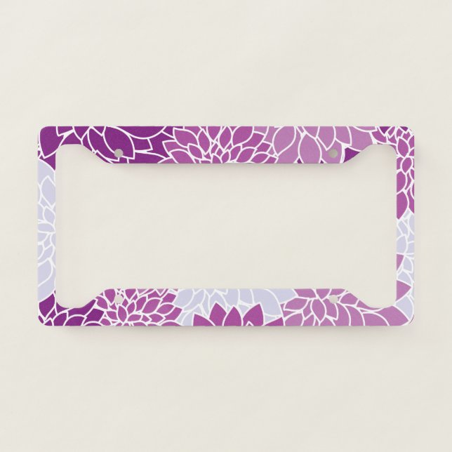 Dahlia Flowers, Pattern Of Flowers, Purple Dahlia License Plate Frame (Front)