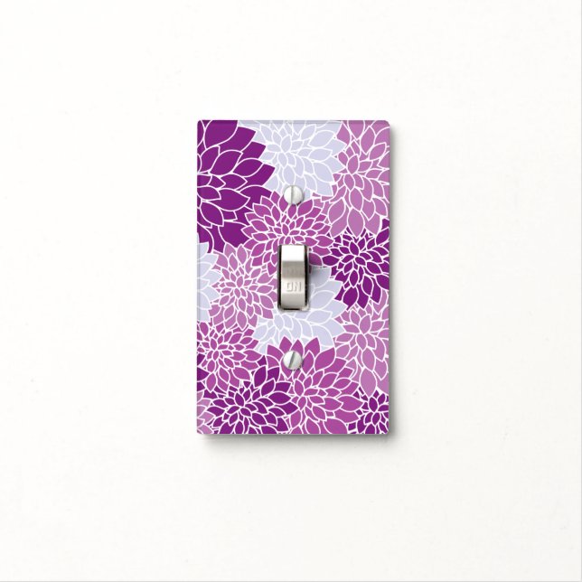 Dahlia Flowers, Pattern Of Flowers, Purple Dahlia Light Switch Cover (In Situ)