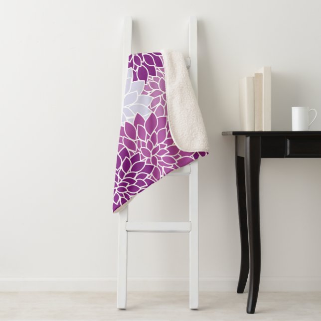 Dahlia Flowers, Pattern Of Flowers, Purple Dahlia Sherpa Blanket (In Situ)