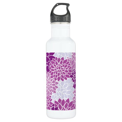 Dahlia Flowers Pattern Of Flowers Purple Dahlia Stainless Steel Water Bottle