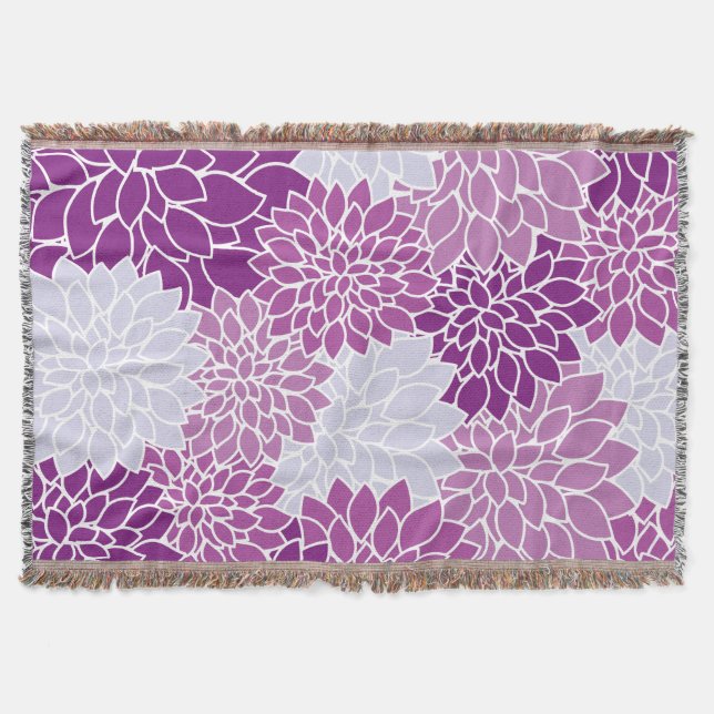 Dahlia Flowers, Pattern Of Flowers, Purple Dahlia Throw Blanket (Front)