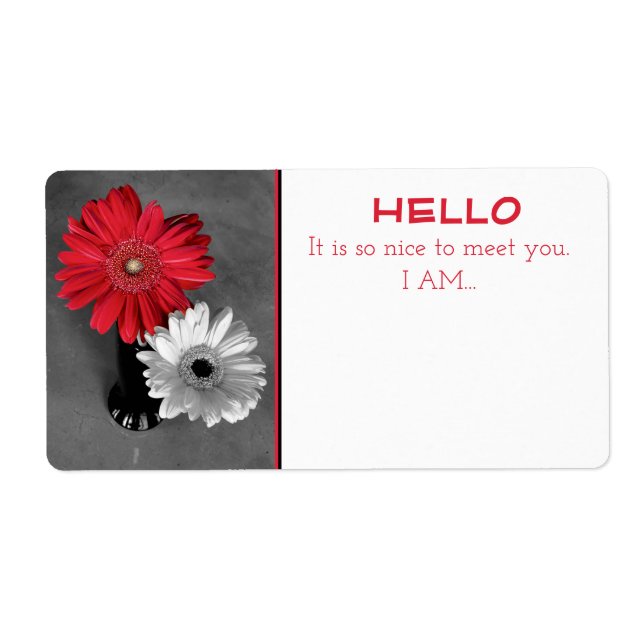 Dahlia Flowers Red Monochrome Paper Name Tag (Front)