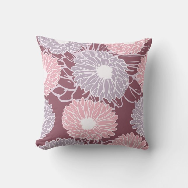 Dahlia flowers seamless pattern throw pillow (Front)