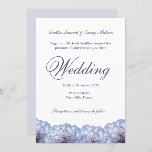 Dahlia Flowers White Lilac Elegant Floral Wedding Invitation